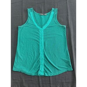 Prana Womens XS Green Striped Crochet Lace Trim V-Neck Sleeveless Tank Top